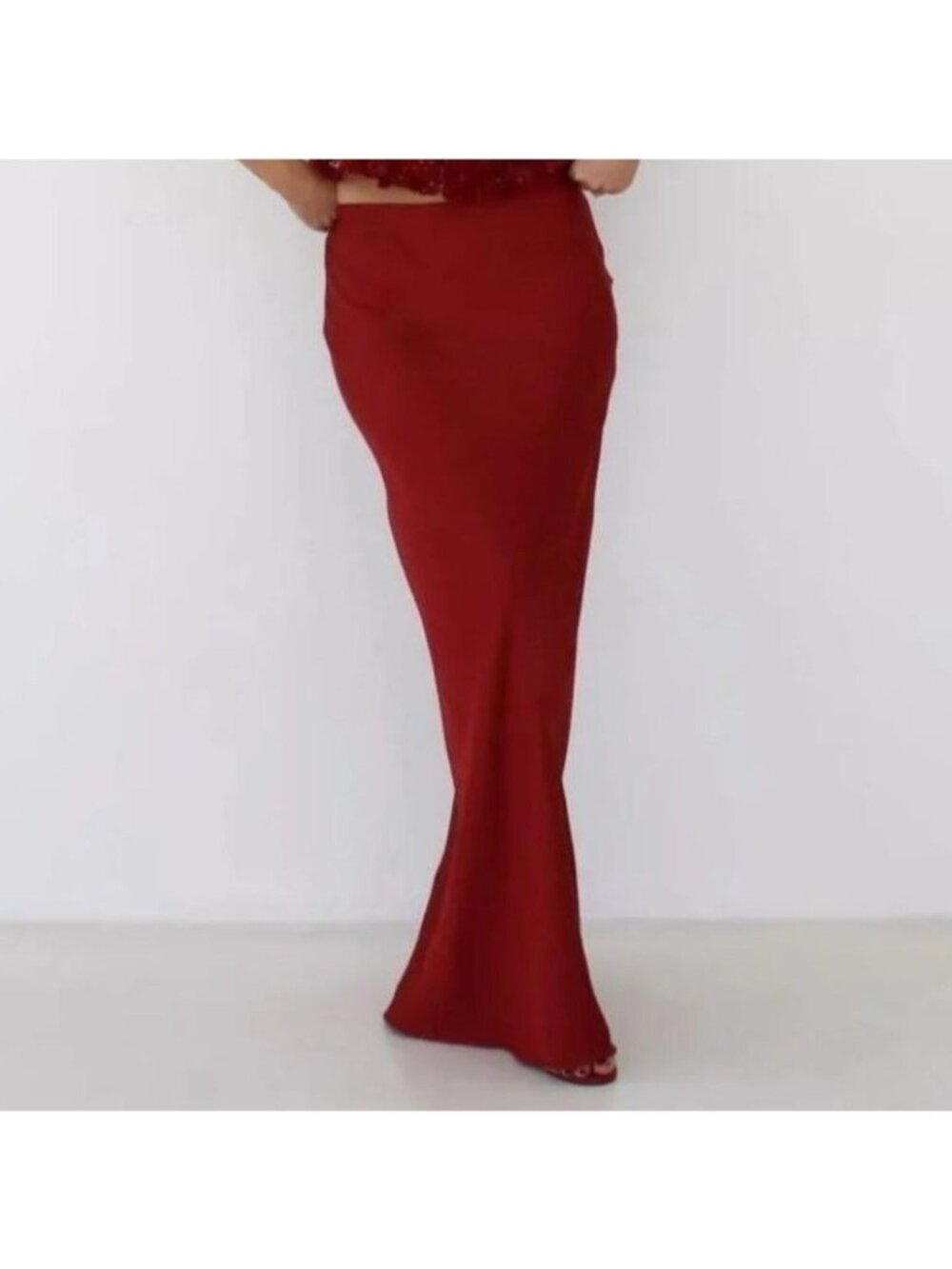 Rumored Archive Bias Maxi Skirt Womens XS Crimson Red Satin Slip Skirt 90s Style - Picture 3 of 6
